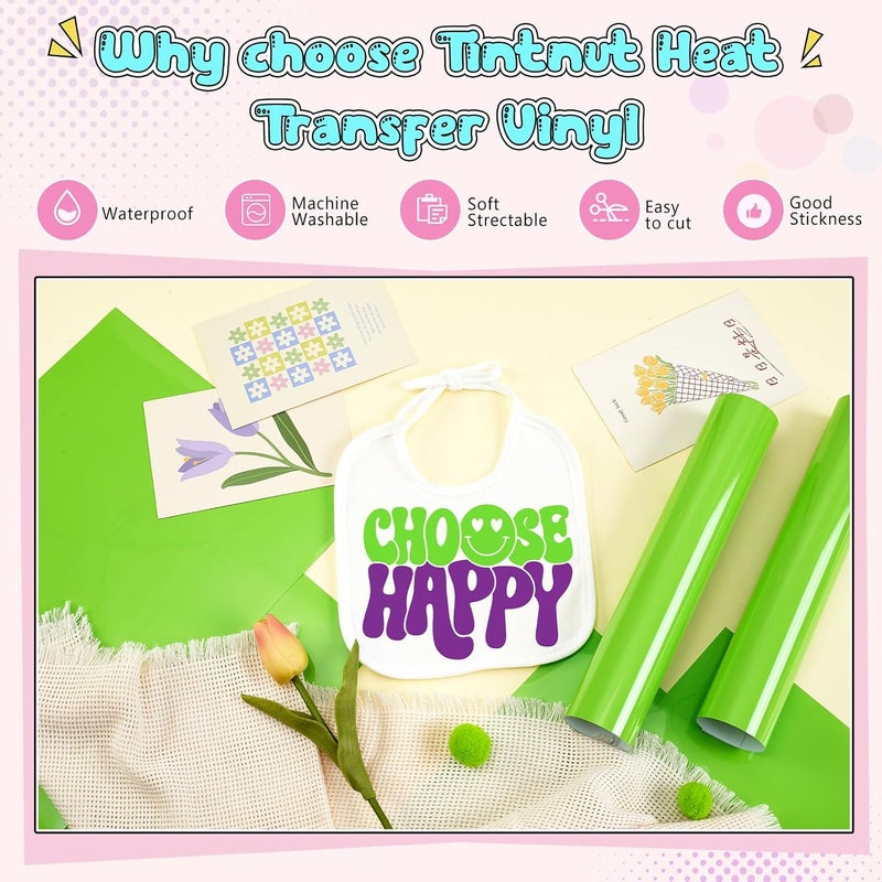 Tintnut Green Flash Color Heat Transfer Vinyl -6 Sheets 12"x10" Bright Color Iron on Vinyl for T-Shirts Clothing Bags HTV Vinyl for All Cutting Machine - Image 3